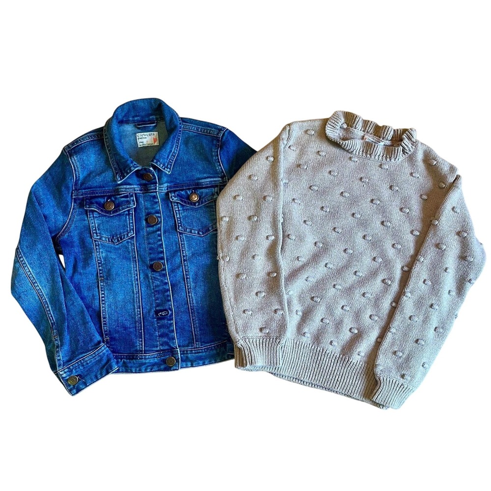 Crewcuts Sweater and Denim Jacket Bundle Girls 8 Back to School Fall Preppy EUC